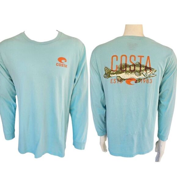 Costa Del Mar Long Sleeve Shirt Men’s Large Blue Fish Graphic Outdoor Fishing Te - Picture 1 of 6